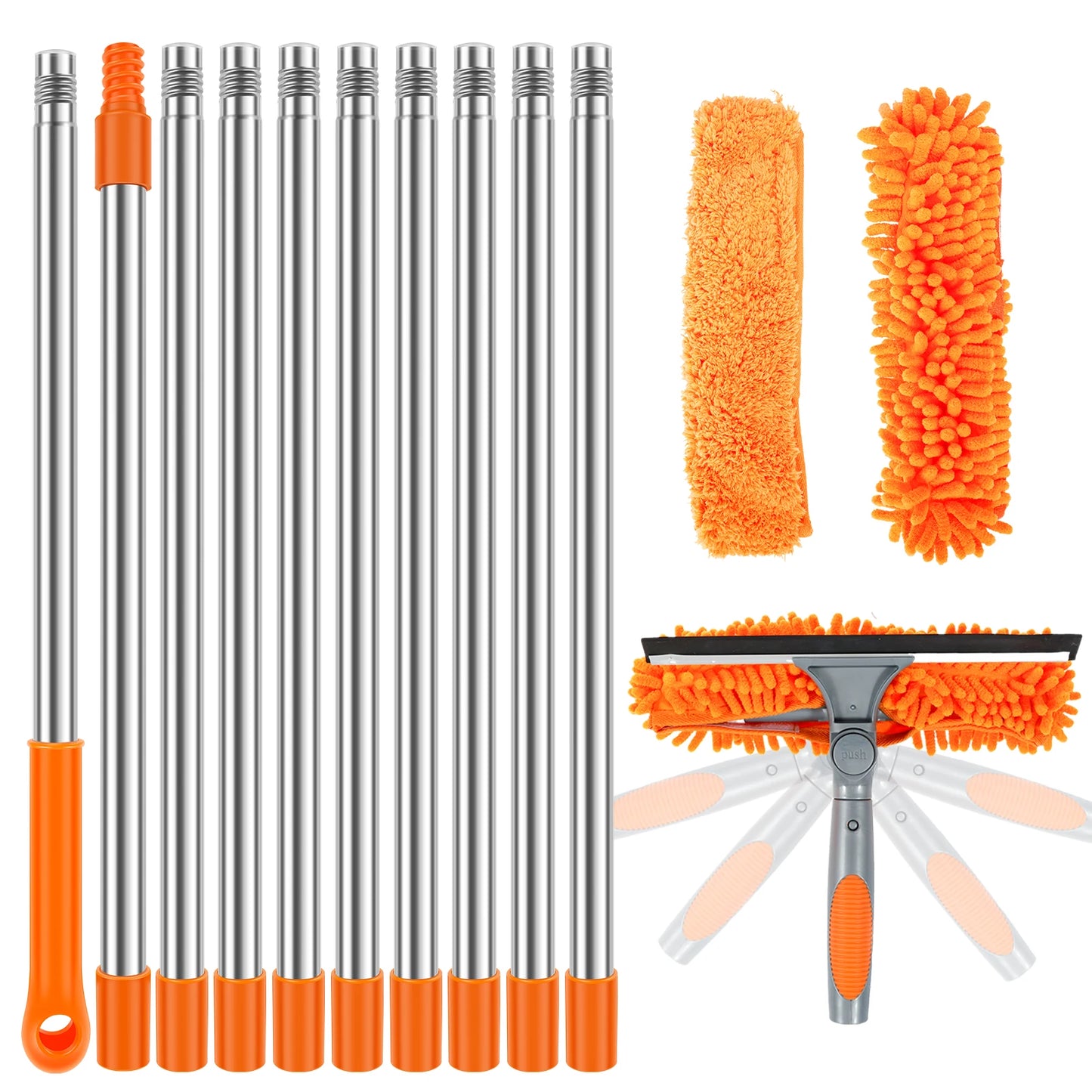 Extendable Window Cleaner Tools Set 2 in 1 Double Sided Window Cleaner Duster Tool 180° Rotatable Long Handle Window Mop