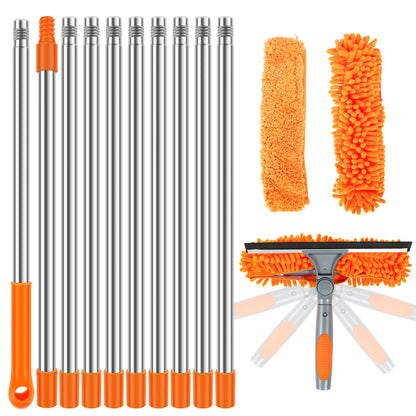 Extendable Window Cleaner Tools Set 2 in 1 Double Sided Window Cleaner Duster Tool 180° Rotatable Long Handle Window Mop