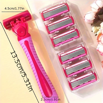 1Handle+18Blade Women's Manual Safety Razor 6Layer Stainless Steel Shaving/Hair Removal Blade Replaceable blade