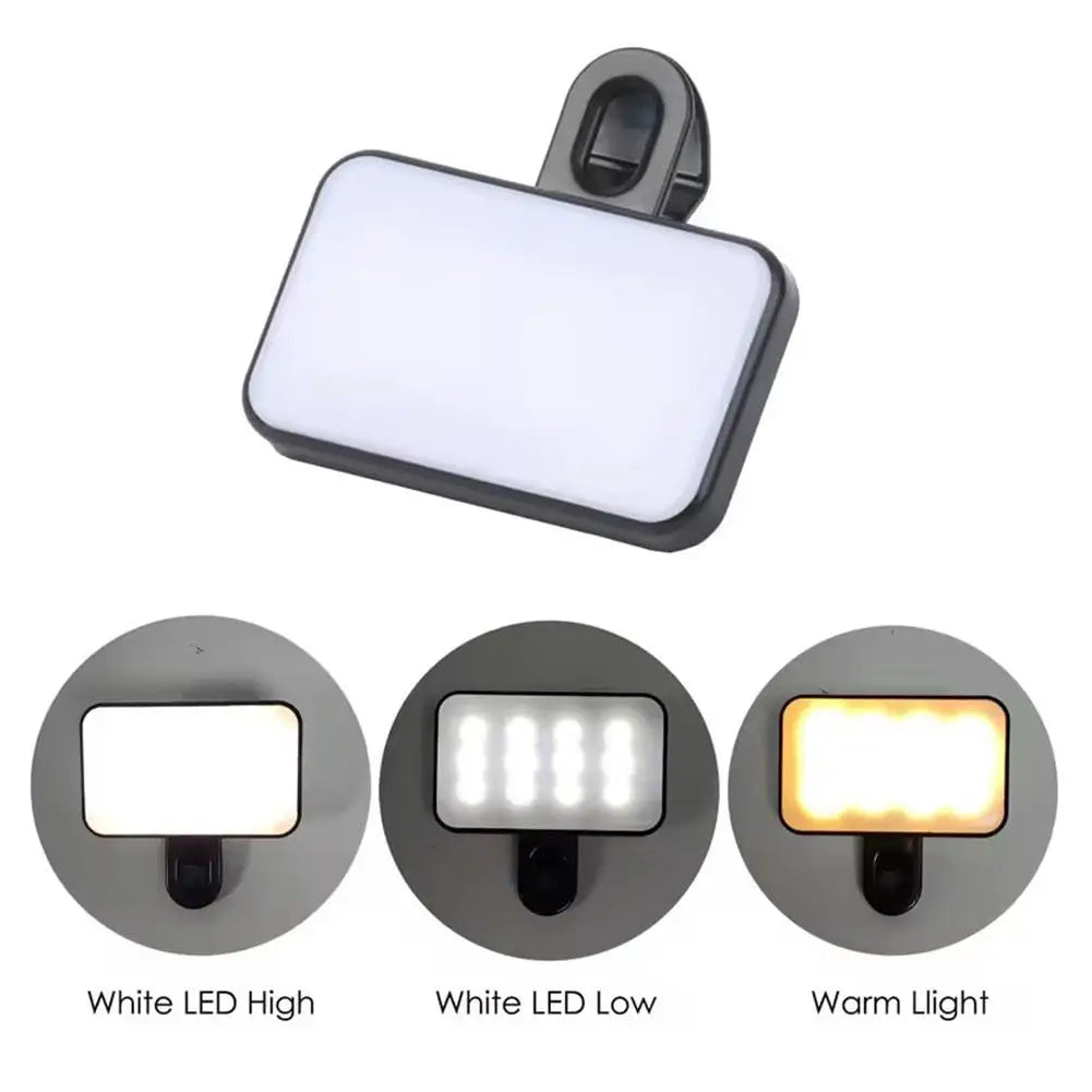 Portable Mini LED Selfie Fill Light 3 Modes Adjustable Brightness Rechargeable Clip On For Mobile Phone Laptops Live Video Light