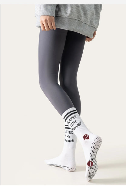 Yoga Socks Women Cotton Stripe Pile Silicone Non-slip Grip Pilates Crew Socks