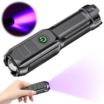 395nm Blacklight Flashlight USB Rechargeable Ultraviolet Blacklight Portable Torch Light for Pet Urine Detection Resin Curing