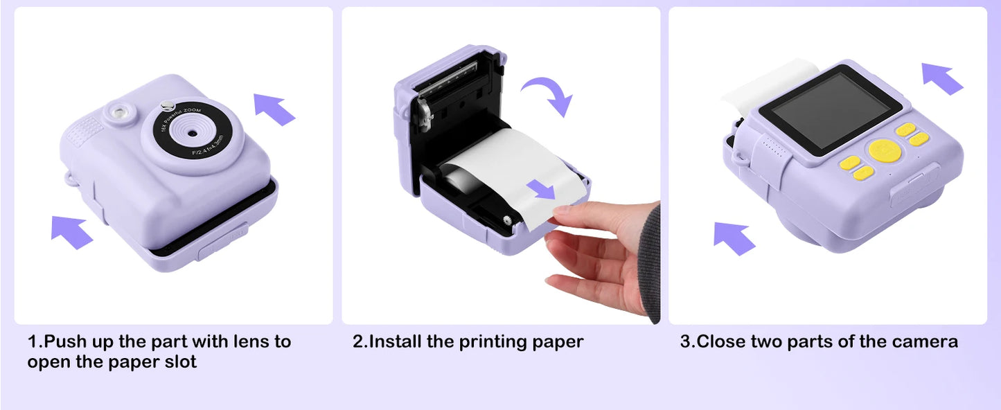 Gofunly Children's Instant Print Camera Thermal Printing Digital Camera 2.4" 1080P Camera Toy For 6-12 Years
