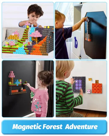 Magnetic Building Blocks Mine World Magnet Cube Set STEM Montessori Sensory Toy for Kids Boys Girls Ages 3+ DIY Model Children