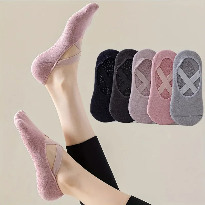 1-5 Pairs of Women's Non-Slip Yoga Socks for Dance Pilates Gym Breathable Cotton No-Show Socks with Silicone Grip Indoor Workout