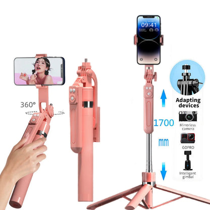 FGCLSY 1.7M selfie stick tripod with Light wireless remote control 360 ° rotation for smartphone video recording live streaming