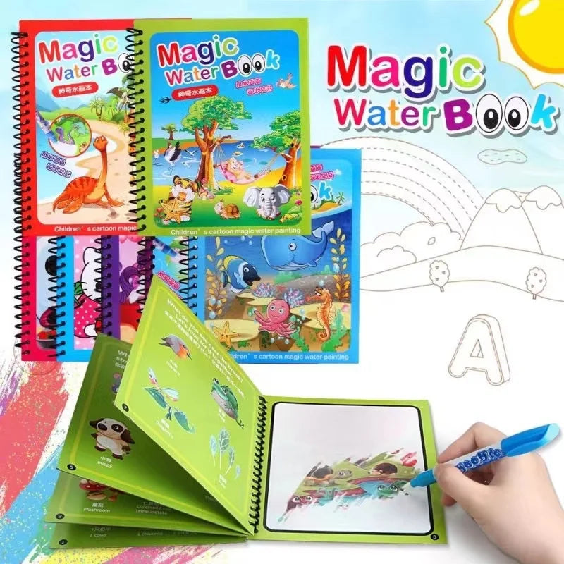 1P Reusable Water Drawing Book - Mess-Free Magic Painting Pad with Refillable Water Pen