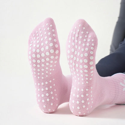 1 pairs of anti-slip grip Pilates socks, pure cotton breathable yoga socks, high elasticity sweat-absorbing mid-calf socks