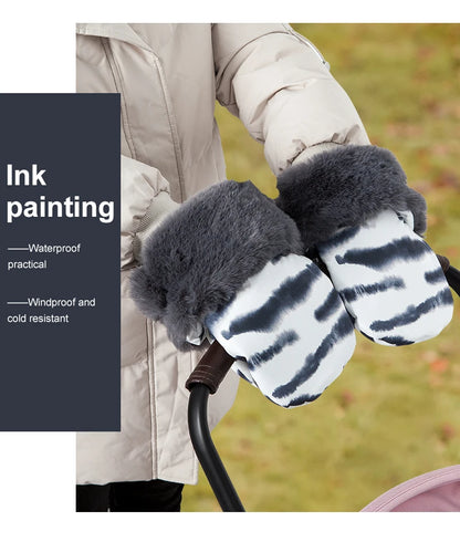 Stroller Gloves 1 Pair Winter Windproof Warm Cute Bear Brown Style Universal Prams Gloves Waterproof Baby Stroller Accessories