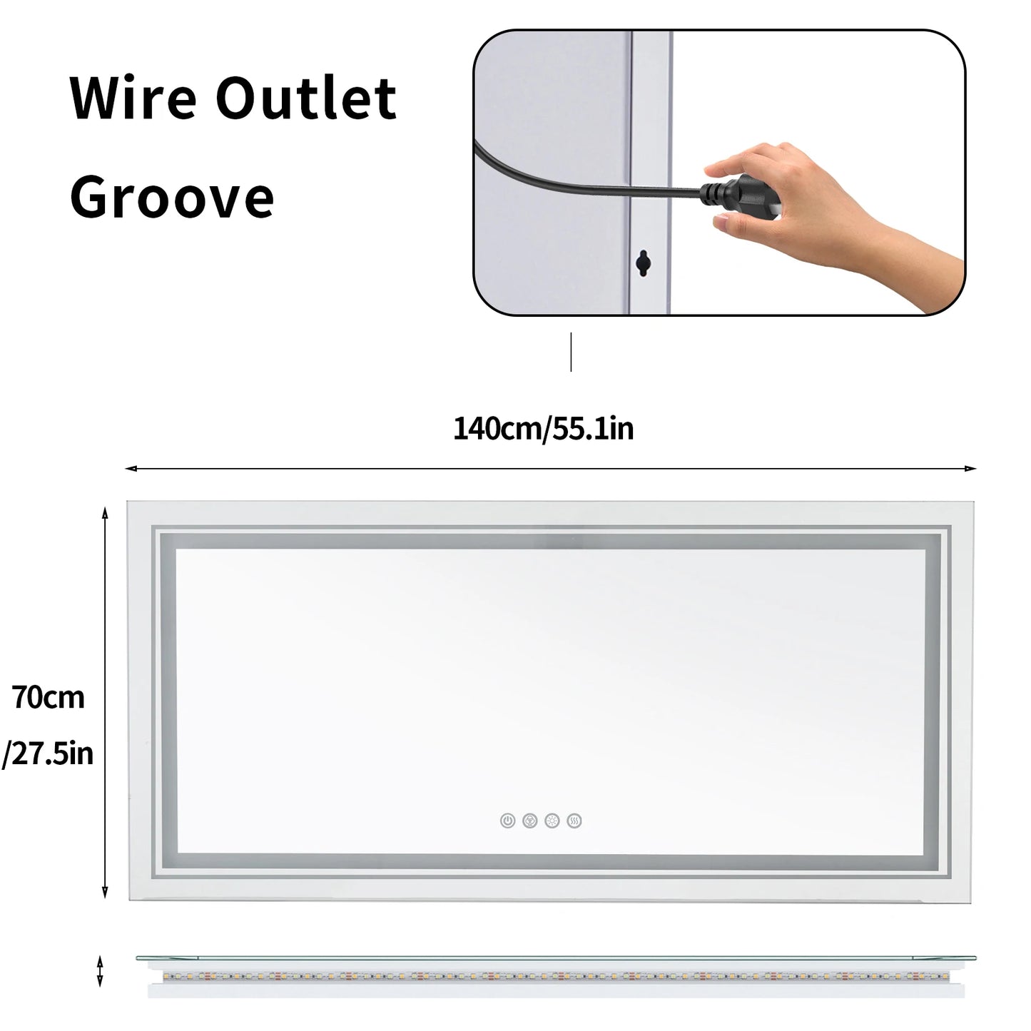 Large Full Size RGB LED Bathroom Mirror with Lights, Dimmable Wall Mirrors, Smart Anti-Fog, Vertical and Horizontal