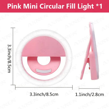 LED Light Ring with USBcharging Phone Lens Selfie Light Mini Circular Fill Light Clip Compatible with iPhone Samsung Xiaomi Poco