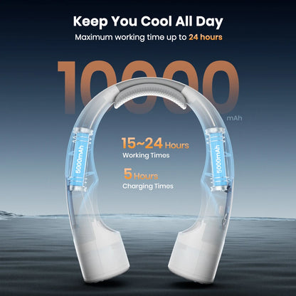 Warmco 10000mAh Portable Neck Fan 4-Speed Rechargeable Personal Fan 360° Cooling, 24H Runtime Wearable Fan for Office/Gym/Travel