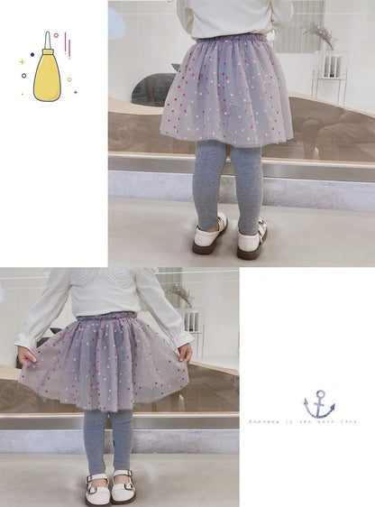 Girls Lace Princess Skirt Leggings - Premium Cotton Blend Pants for Kids Ages 2-6 Years