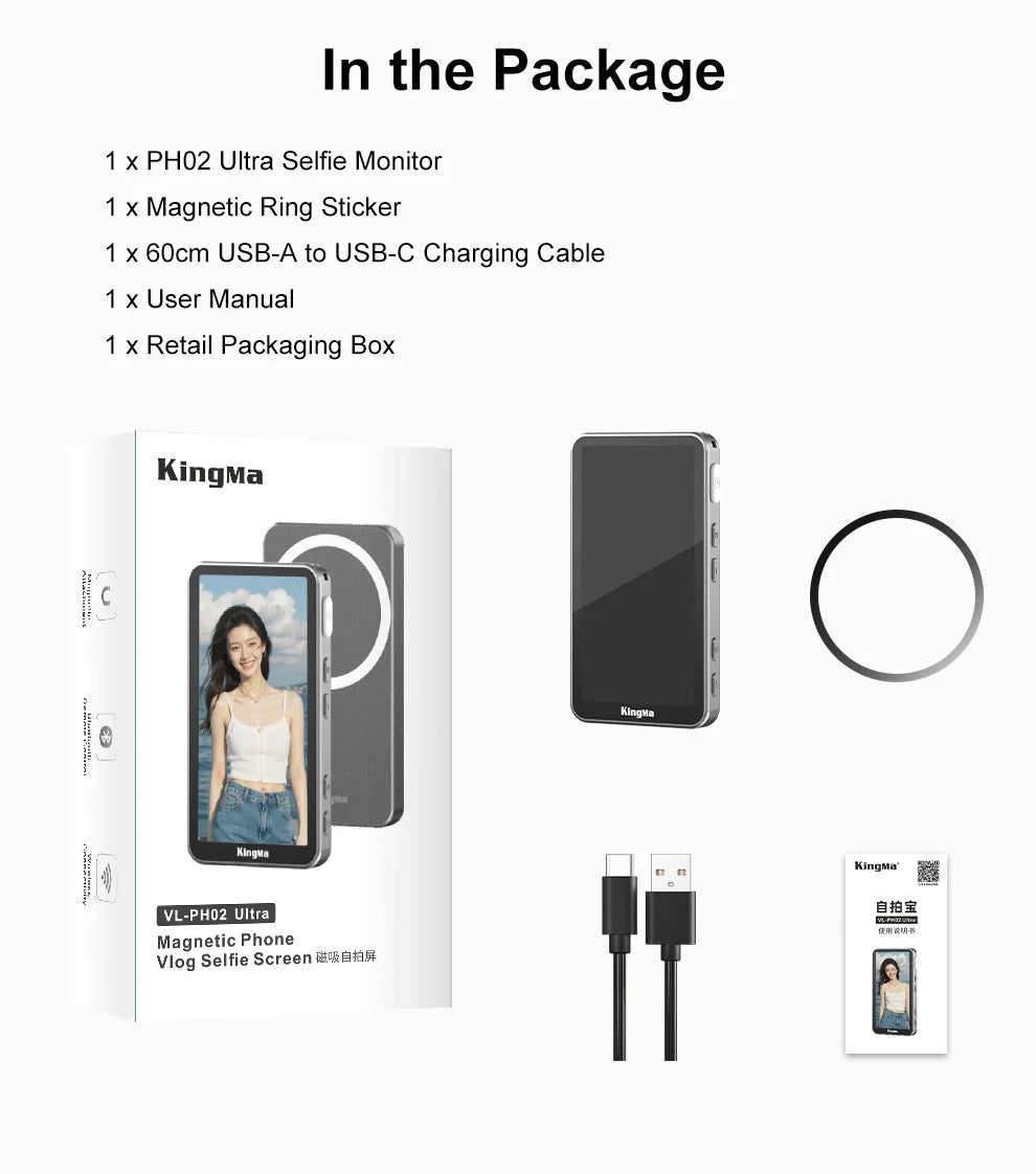 Phone Vlog Selfie Monitor Screen, Touchscreen Monitor, Wireless Transmission with Bluetooth Remote for iPhone Live Stream TikTok