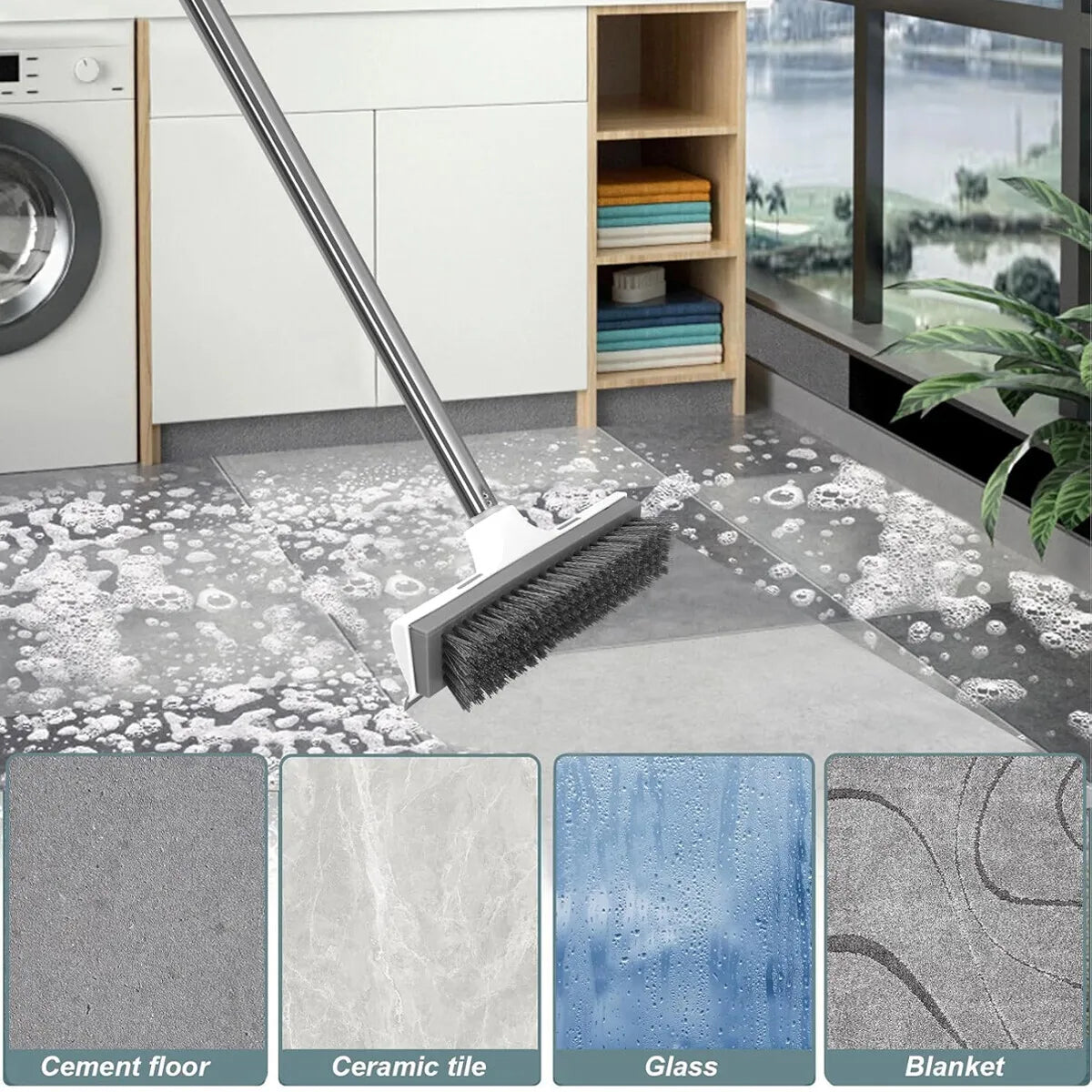 Long Handle Scrub Brush 2 In 1 Floor Scrubber And Squeegee For Cleaning