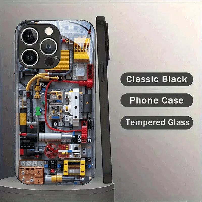 2D Imitation Circuit Board Pattern Tempered Glass Phone Case For Samsung Galaxy S25 S24 FE S23 Ultra Plus FE Black Cool Cover