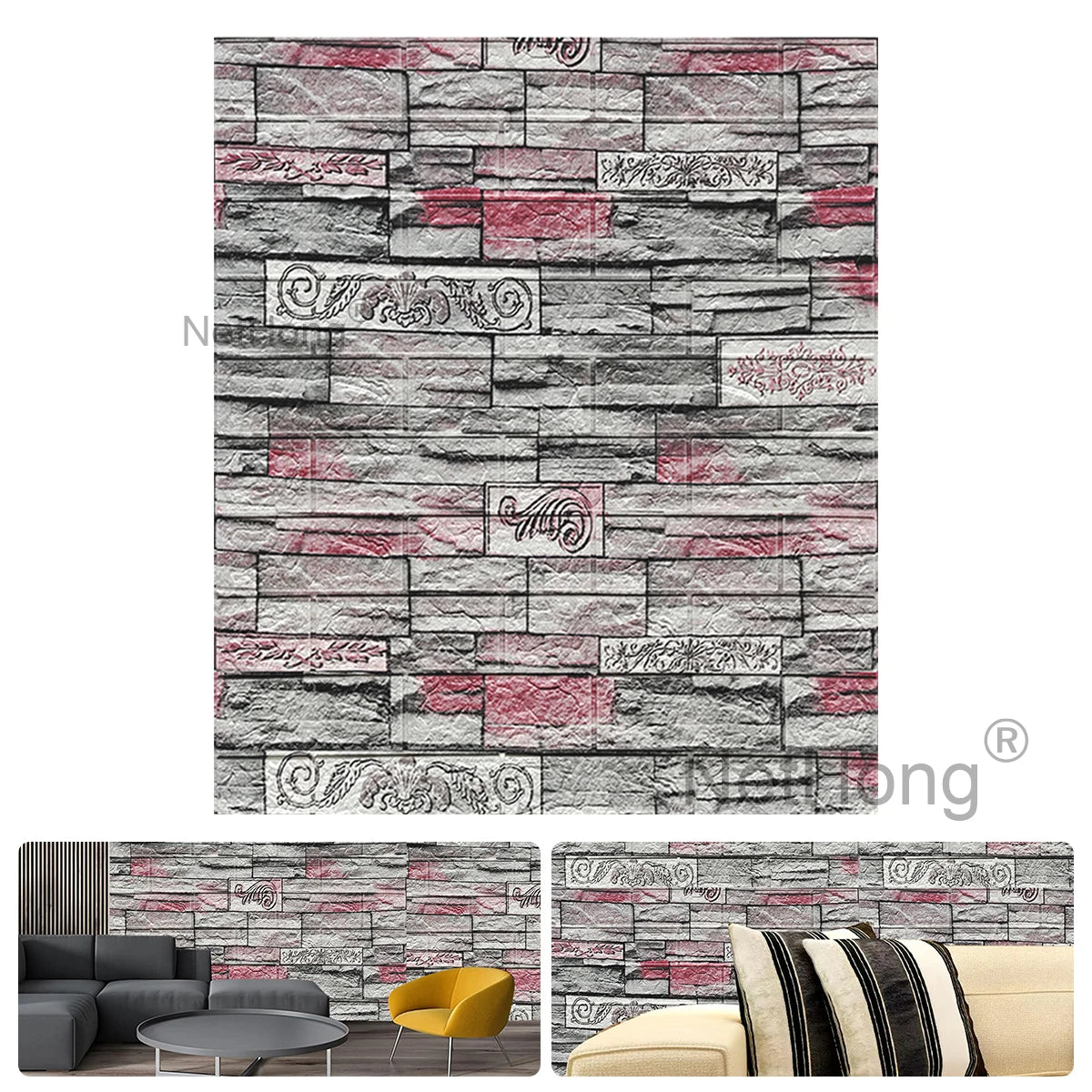 Waterproof Brick Stone Wallpaper Self Adhesive Vinyl Wall Decor Sticker 70*77cm