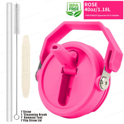 Flip Straw Lid For 40oz Stanley Tumbler Leakproof Portable Handle Lid Exact Color Detachable Flip Straw With Brush&Removal Tool