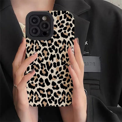 Creative Leopard Cow Silicone Leather Case For iPhone 16 15 14 13 17 Pro Max Air 11 12 Mini  Soft Shockproof Cover