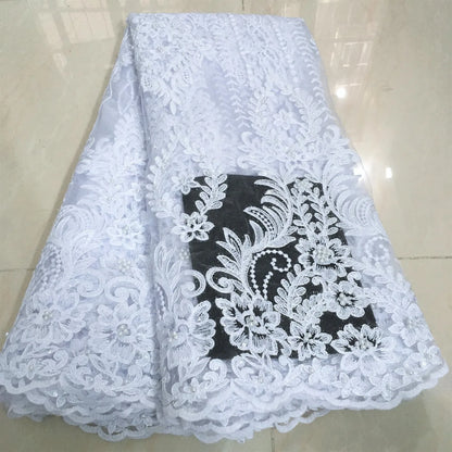 White African Lace Fabric 2025 Embroidered Nigerian Lace Fabric High Quality Cord lace French Tulle Fabric Wedding L-W006A