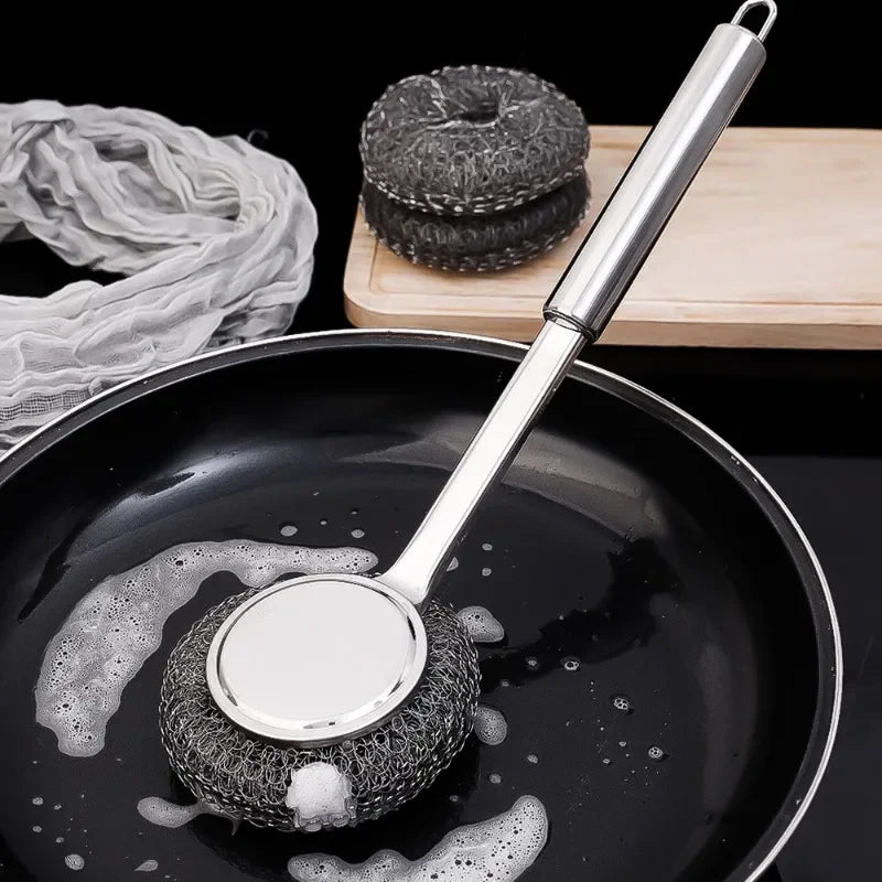 Edelstahl-Drahtbürste mit langen Griffen, Küchenersatz, Stahlwolle-Drahtkugelbürste, Geschirrspülbürste, Spülbecken-Arbeitsplattenreinigung