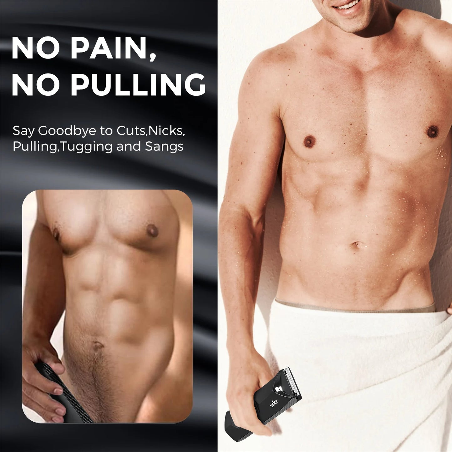 Sejoy T8S Electric Groin Hair Trimmer for Men,Rechargeable Body Groomer & Pubic Waterproof Body Hair Clippers