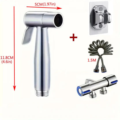 1 Set 304 Stainless Steel Wire Drawing Non-Punching Booster Toilet Spray Gun - Female Washing Device with Small Flower Sprinkler