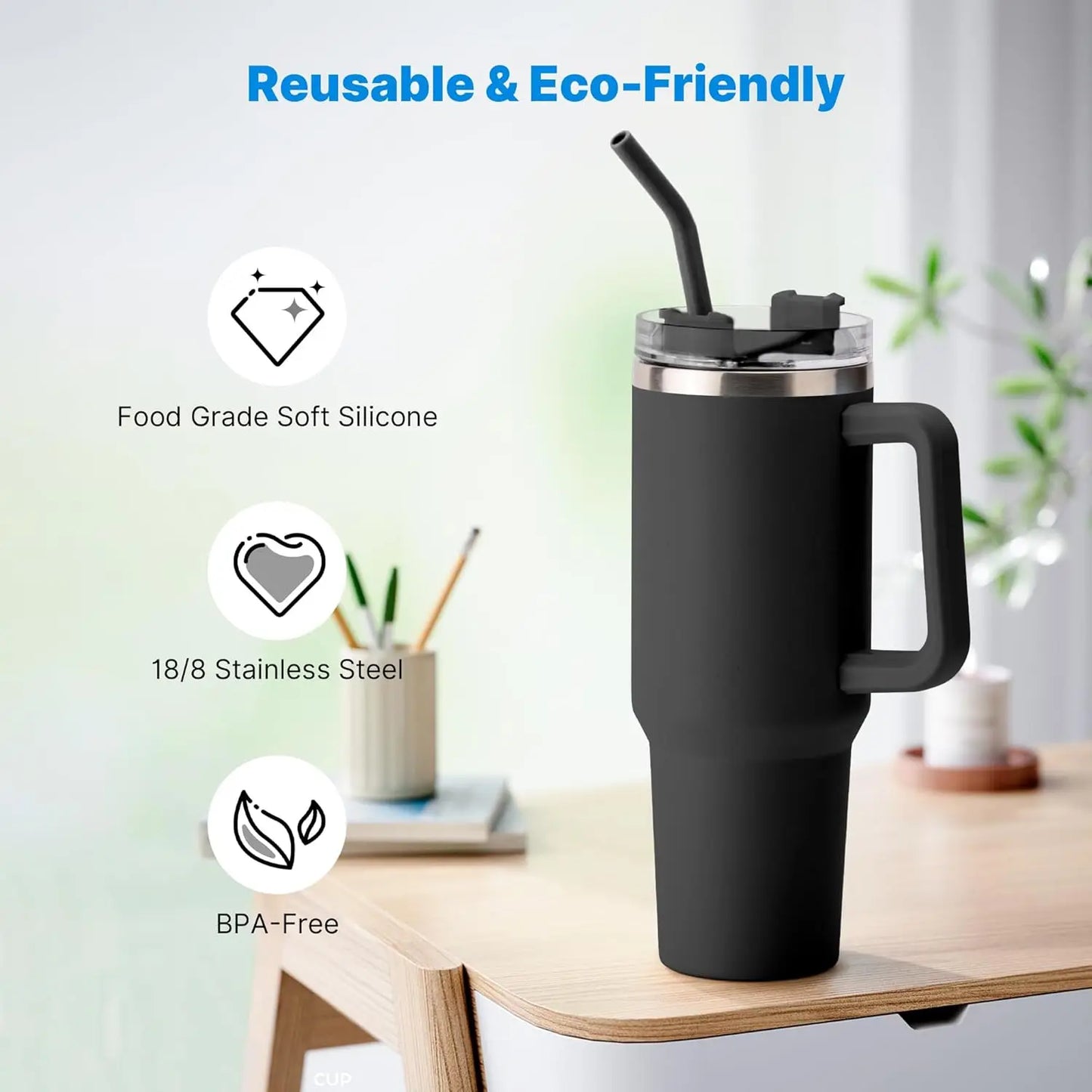 Stainless Steel Straw with Silicone Tip for Stanley Cup 2Pcs Replacement Straws for Stanley 40oz/30oz Tumbler 1Pcs Straw Brush