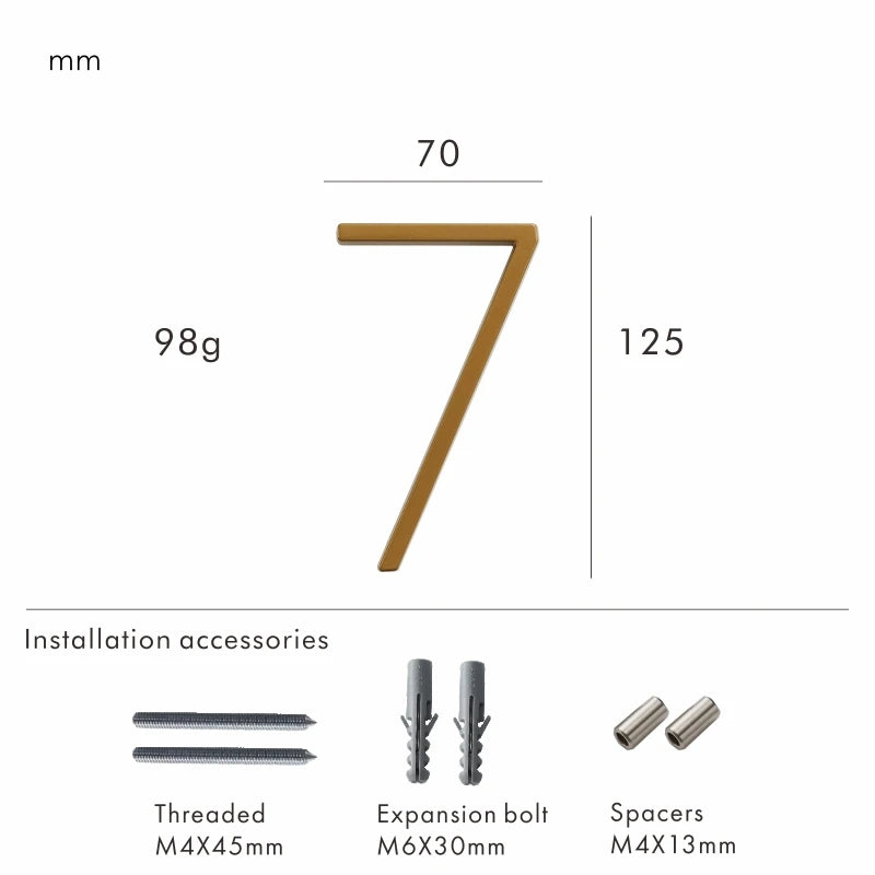 Nurlin 5 inchs 125mm Luxury Address Big House Numbers Modern Gold Black Silver Floating Signage Outdoor Digits Mailbox Sign