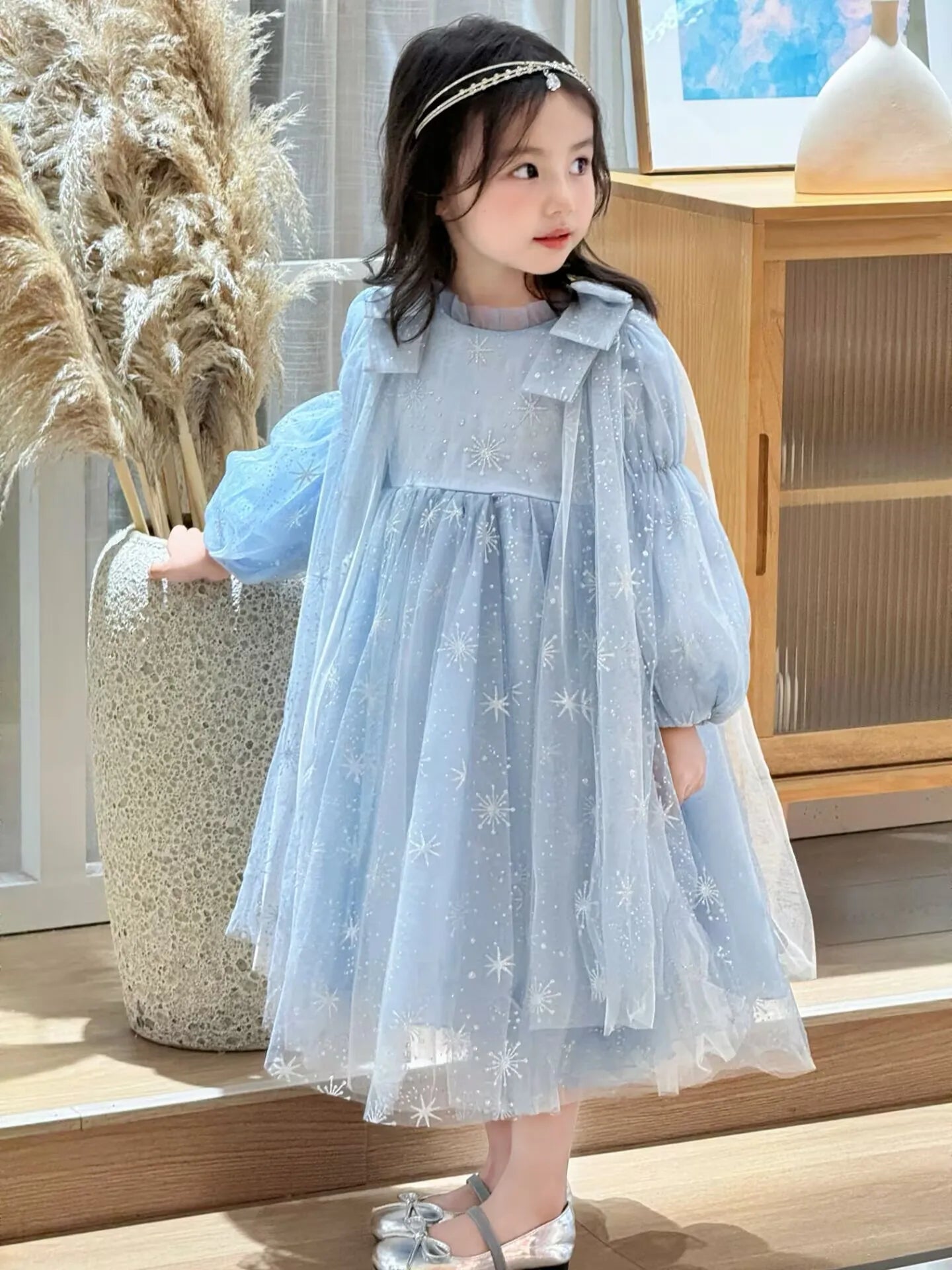 Girl's Elsa Frozen Princess Dress Long Sleeve Gown Elegant Costume for Baby Girl Birthday Party One-piece Dresses 3-9 Years Old