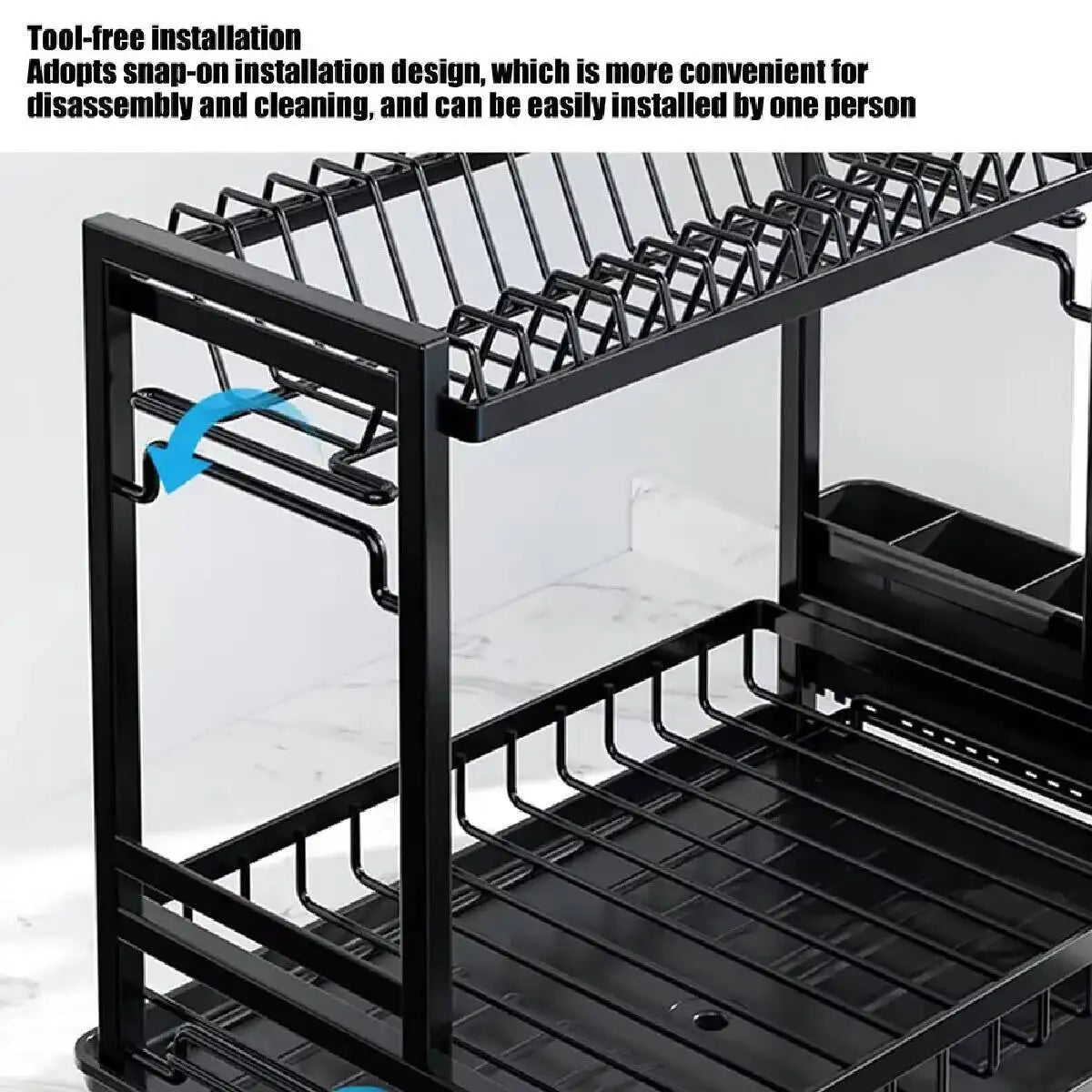 2 Tier Kitchen Sink Dish Drainer Rack With Drip Tray Cutlery Holder Plate Rack**