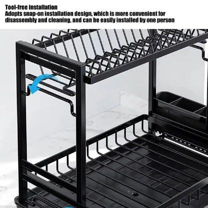 2 Tier Kitchen Sink Dish Drainer Rack With Drip Tray Cutlery Holder Plate Rack**