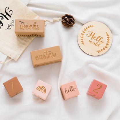 Baby Wooden Milestone Blocks 0-12 Months Newborn Birth Grow up High Quality Commemorate Props Infant Photography Accessoriees