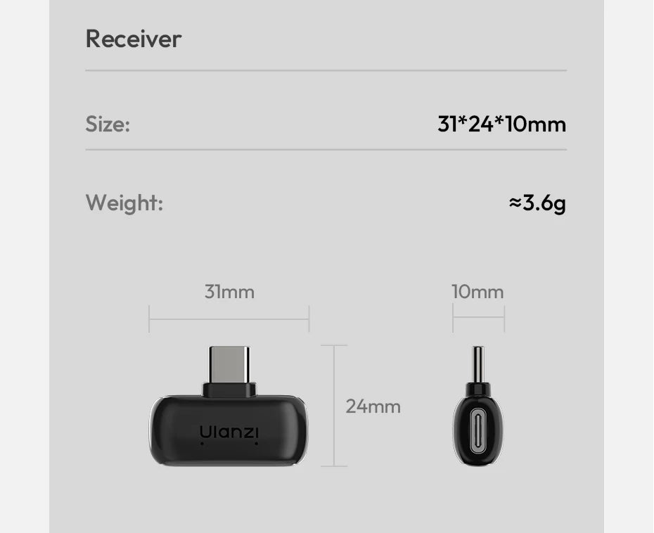 Ulanzi A200 Mini Mic 48kHz/24bit 75dB for Smartphone Camera Livestreaming Street Interview Vlogging Wedding Videography Shots