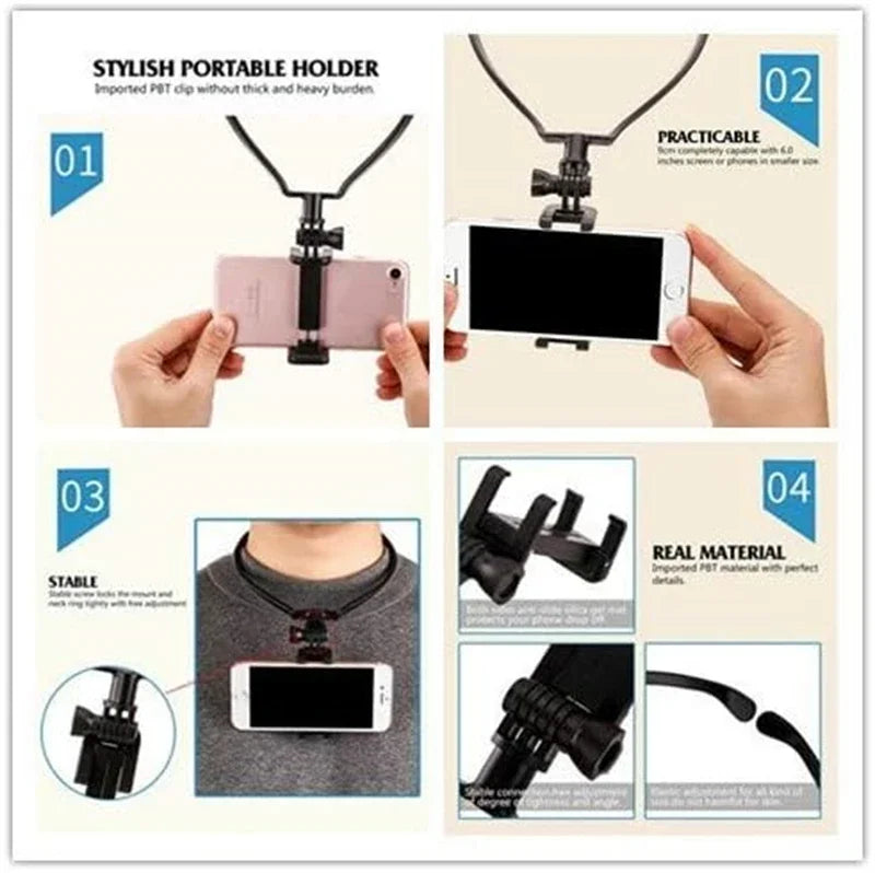 POV Vlog Smartphone Selfie Neck Holder Hands Free Wearable Lazy Phone Stand Universal Hanging Mount for IPhone GoPro Dock racket