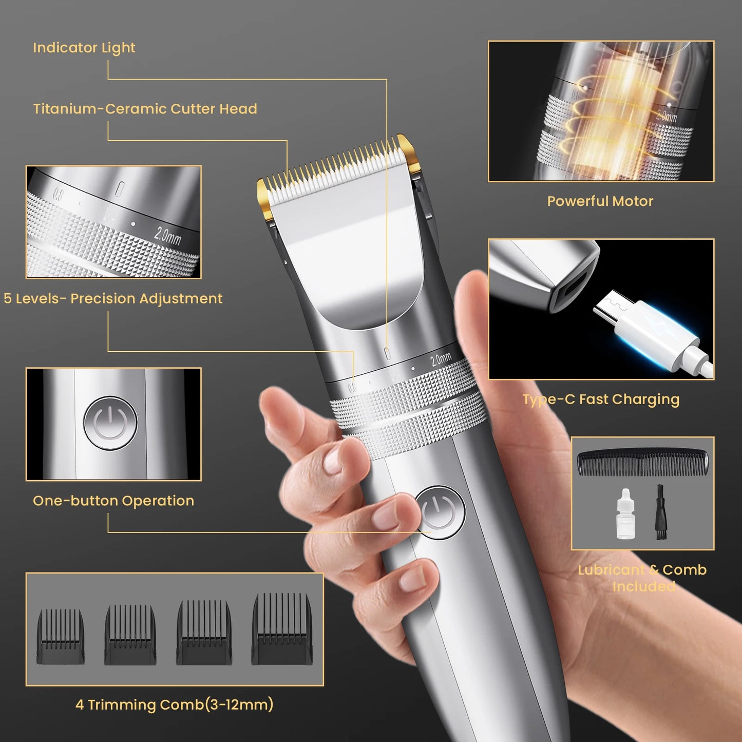 Sejoy Professional Hair Clippers for Men Rechargeable Beard Trimmer Cordless Barber Clippers for Hair Cutting Grooming