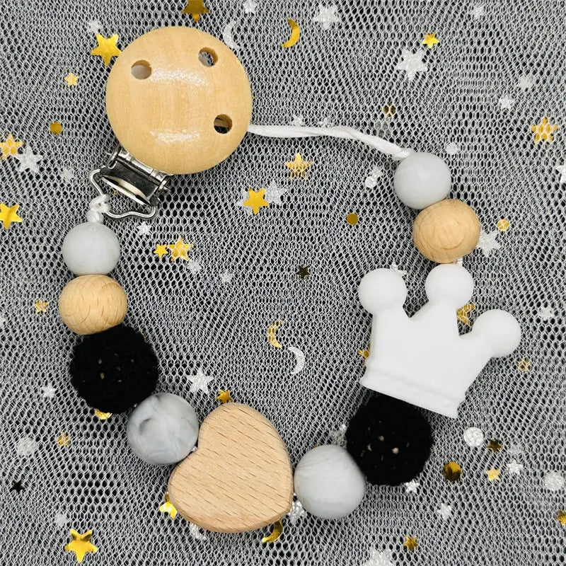 NEW Custom Name Wooden Personalized Baby Pacifier Chain Beech Bead Dummy Nipple Holder Guard Teether Pendant Newborn Mother Gift