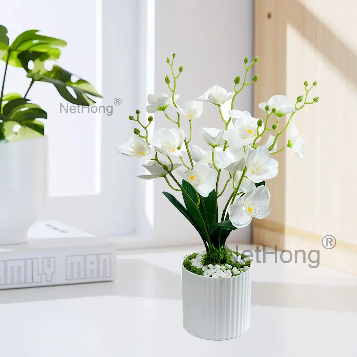 Artificial Flowers Potted 5-branched Phalaenopsis iron wire inside the branches