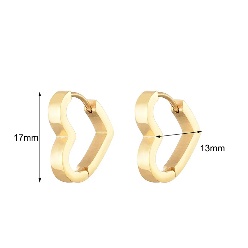 Classic Stainless Steel Hoop Earrings For Women Men Heart Star Oval Rectangle Round Triangle Gold Color Punk Hip Hop Jewelry
