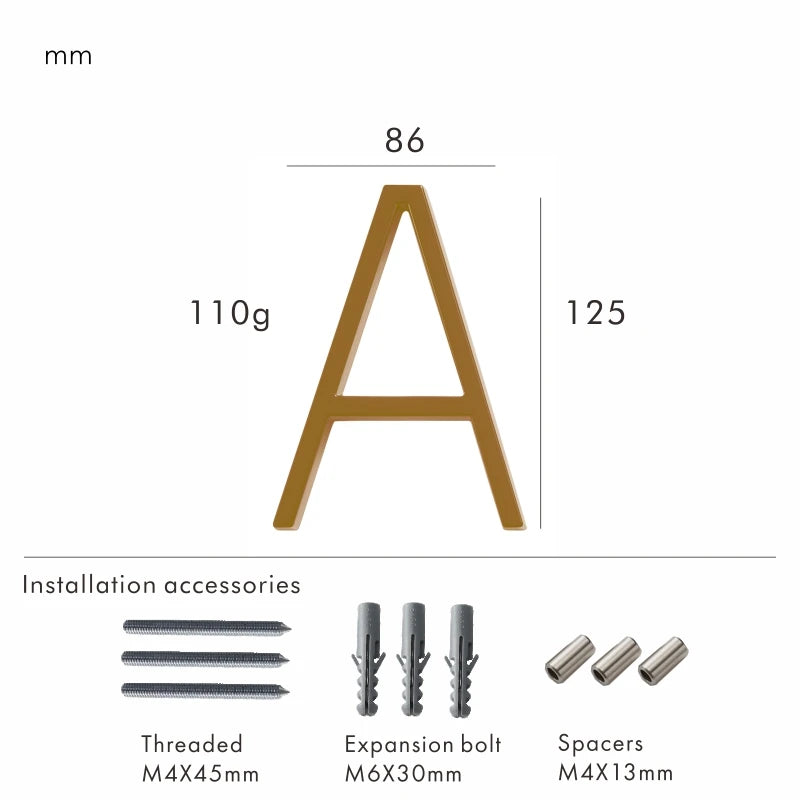 Nurlin 5 inchs 125mm Luxury Address Big House Numbers Modern Gold Black Silver Floating Signage Outdoor Digits Mailbox Sign