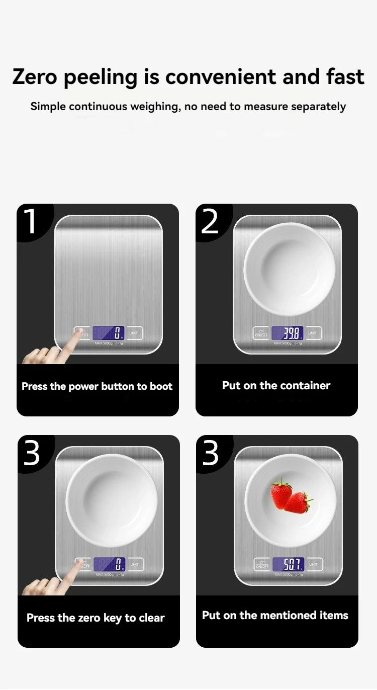 Electronic Digital Kitchen Scale  LED Display 10kg 5kg/1g Stainless Steel Panel Scales Home Jewelry Food Snacks Weighing Tools