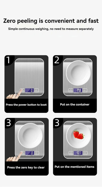 Electronic Digital Kitchen Scale  LED Display 10kg 5kg/1g Stainless Steel Panel Scales Home Jewelry Food Snacks Weighing Tools