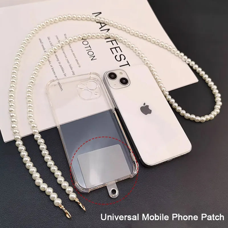 Long Mobile Phone Lanyard Pearl Crossbody Necklace Chain Strap Hand-beaded Universal Buckle Clip for iphone Samsung Phone Case