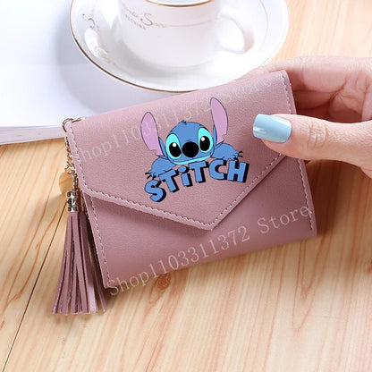Disney Stitch Women Wallets PU Leather Female Purse Multi-Cards Holder Fashion Cartoon Stich Hasp Gifts Coin Anime Short Wallet