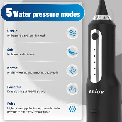SEJOY Home Dental Oral lrrigator Water Flosser Thread Teeth Pick Mouth 5 Modes Washing Machine USB Rechargeable 270ml Tank