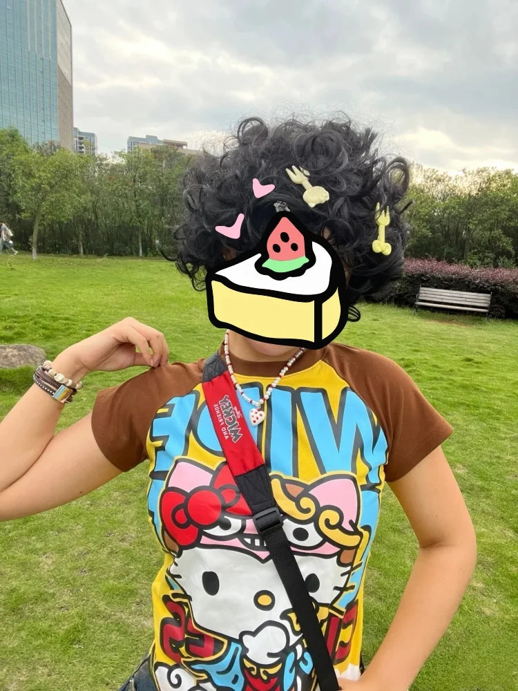 Sanrio Hello Kitty New Anime Fashion Short Tops Y2k Summer Cute Tees Cartoon Printed High Street Gothic Short Sleeve T-shirts