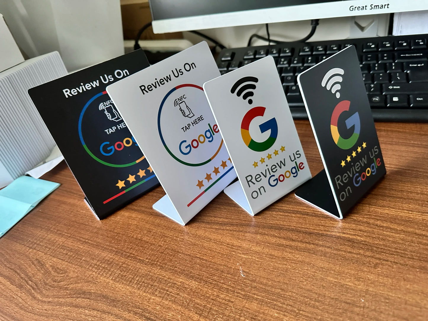 NFC 215 Programmable Card - Google Review Sticker, 13.56MHz Waterproof NFC Tag, Stand Table Station for Business Promotion