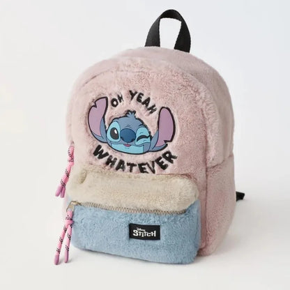Disney 2025 New Cartoon Plush Doll Shoulder Bag Sweet and Cute Stitch Strawberry Bear Soft Cute Girls Handbag