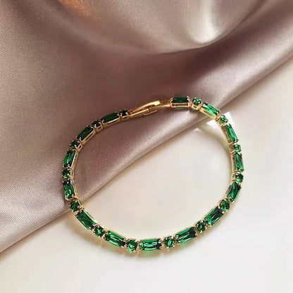 French Luxury Green Zircon Spliced Metal Copper Alloy Bracelet 2024 New Fashion Jewelry For Womens Party Charm Wrist Accessories