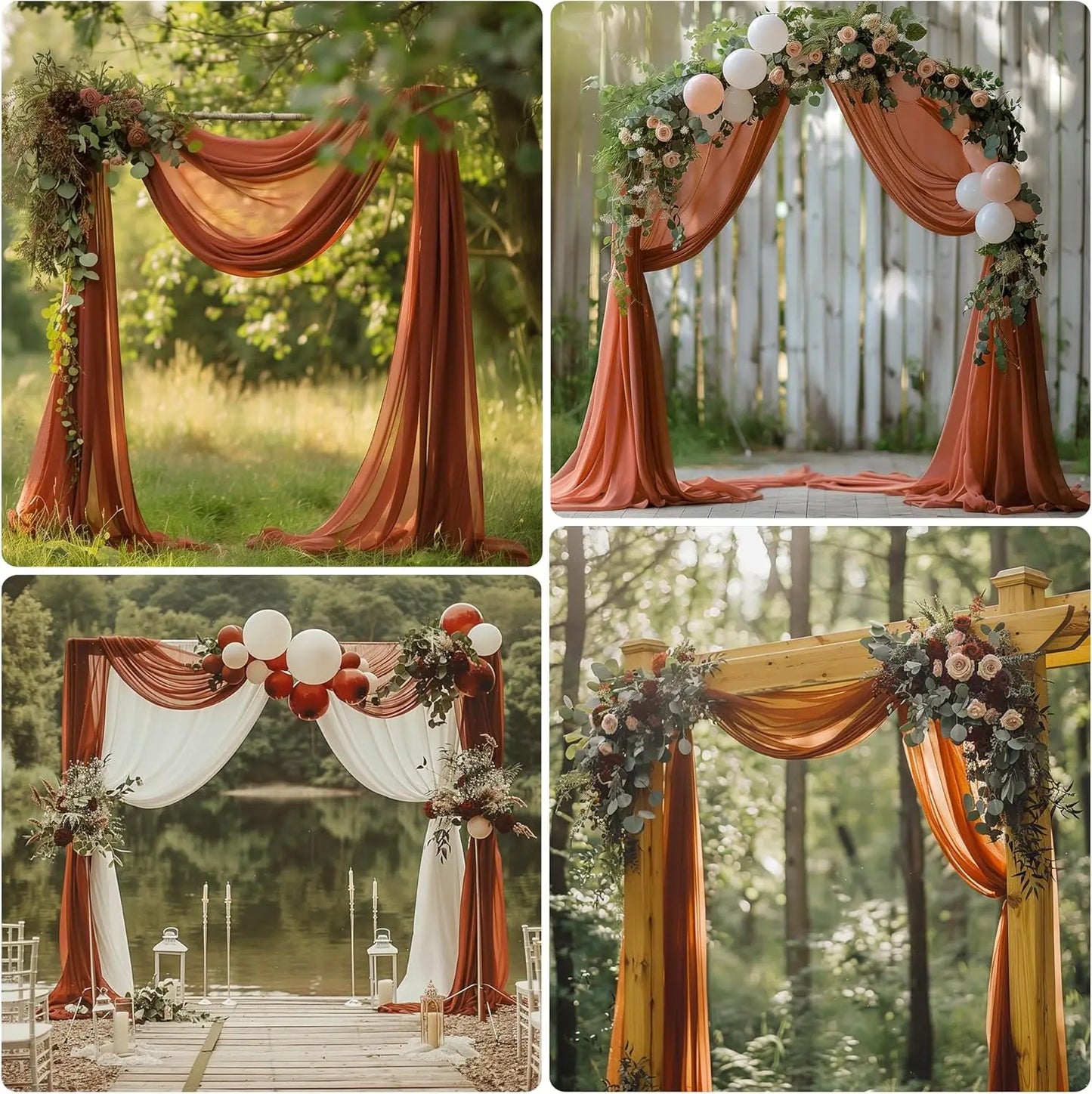 70X500cm Rust Chiffon Wedding Arch Draping Fabric Terracotta Solid Drapery Ceremony Reception Backdrop Curtain Party Swag Decor